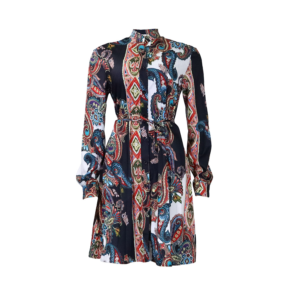 European Market Plus Size Dress — Fashionable Printed Design, Pleated Style, Casual Wear — Trade Supply Available