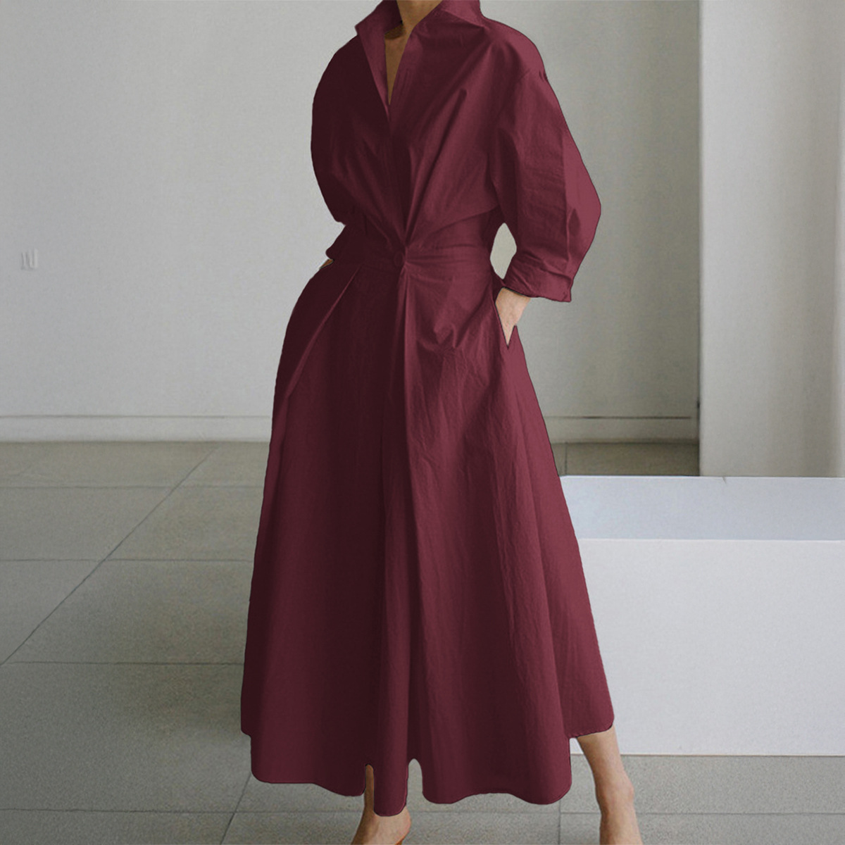 European and American Casual Style High end Long Sleeve Cardigan Long Dress for Women Autumn and Winter