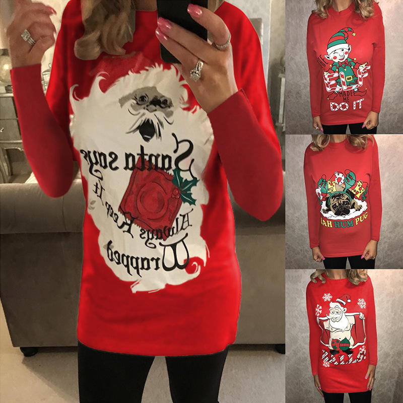 Long Sleeve Womens T Shirt Christmas Themed Comfortable Fabric Trendy Design Autumn Winter Wear Wholesale Available