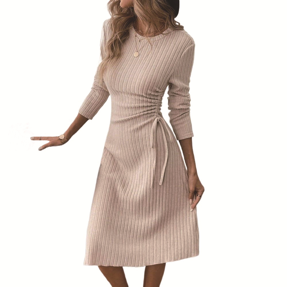 Casual Womens Dress Fashionable Simple Slim Fit Midi Length Autumn Winter Collection Wholesale Available