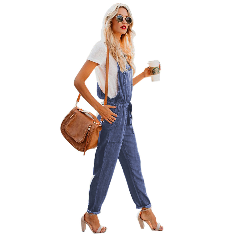 Plus Size Womens Denim Overalls Loose Fit Stretch Waistband Spring Summer Style Casual Wear Wholesale Available