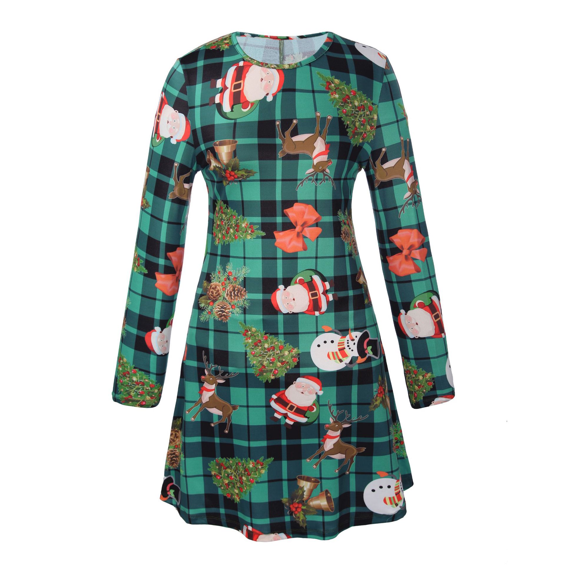 Long Sleeve Womens Dress Christmas Print Elegant Design Autumn Winter Style Wholesale Available