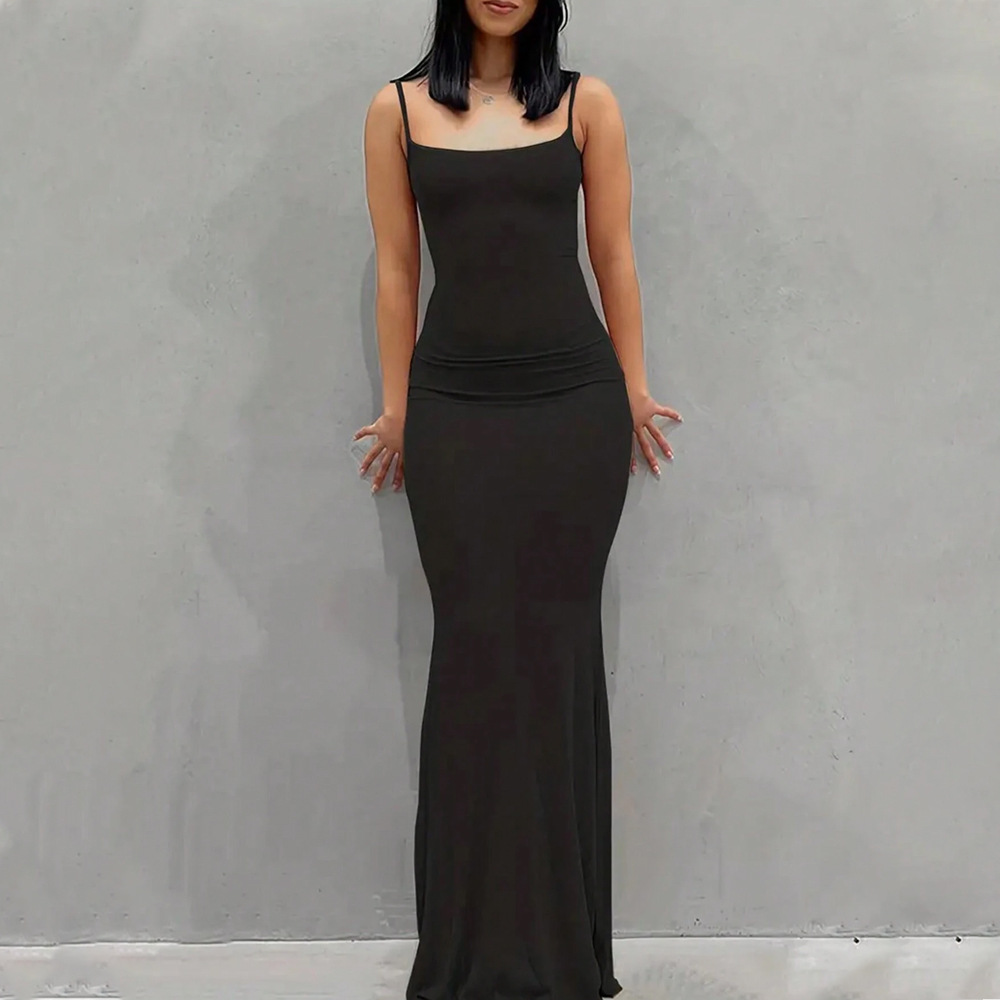 New European and American Cross border Sexy Slim Simple Waist Show Slim Package Hip Spaghetti Strap Dress