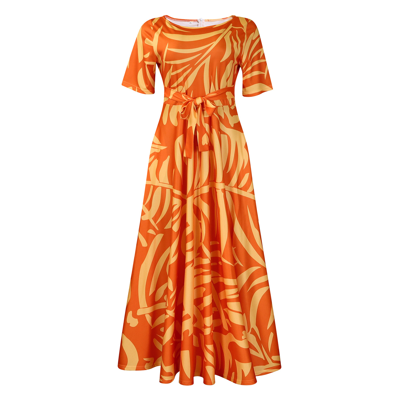 Fashionable Plus Size Short Sleeve A Line Dress with Tie for Women, Trendy African Style, Perfect for Cross Border Trade