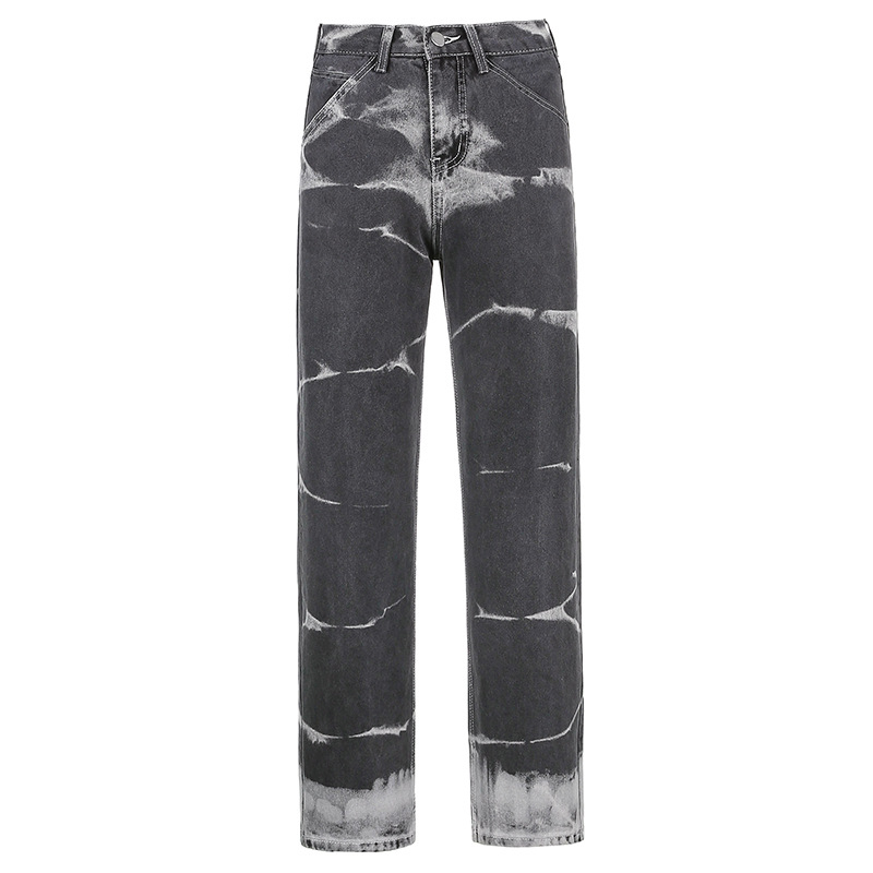 High Waisted Tie Dye Straight Leg Jeans Casual Street Style Womens Spring Fashion Wholesale Available