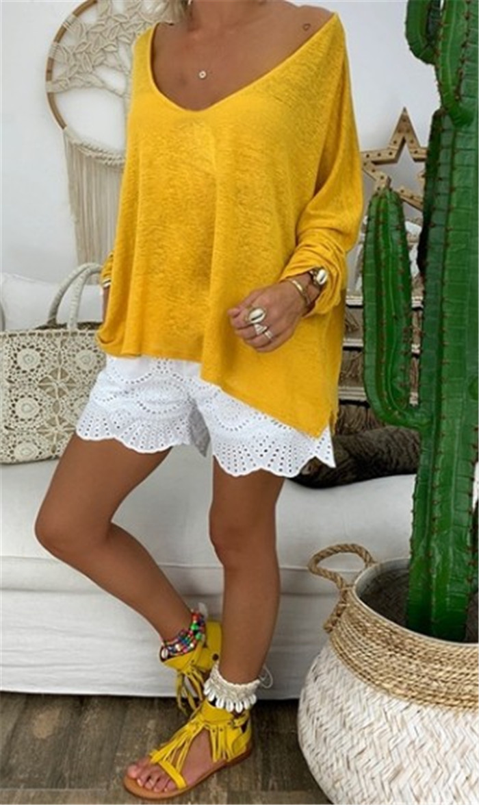 Plus Size Womens Long Sleeve T Shirt Solid Color Loose Fit Versatile Style Casual Wear Wholesale Available