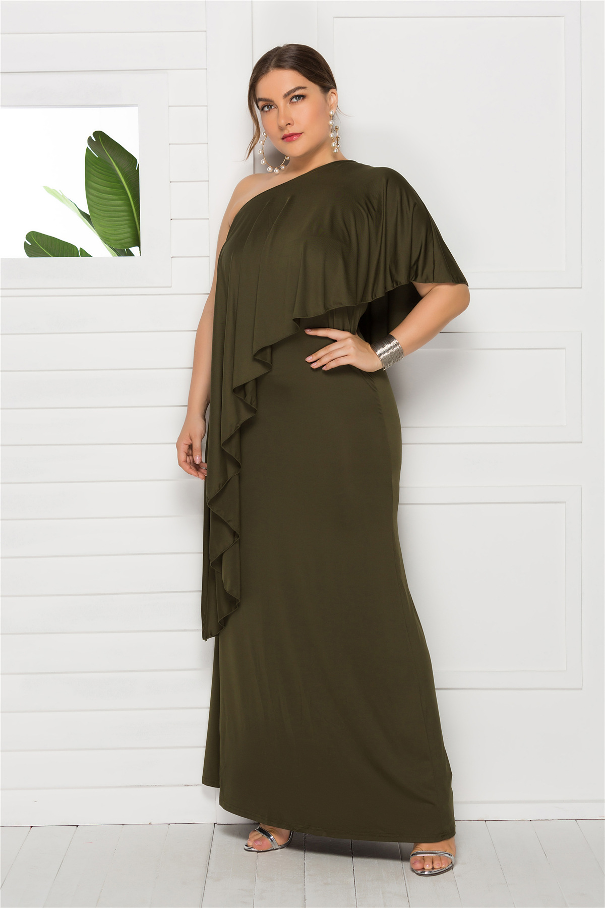 Plus Size Womens Dress Loose Fit Asymmetrical Shoulder Comfortable Fabric Casual Wear Summer Style Wholesale