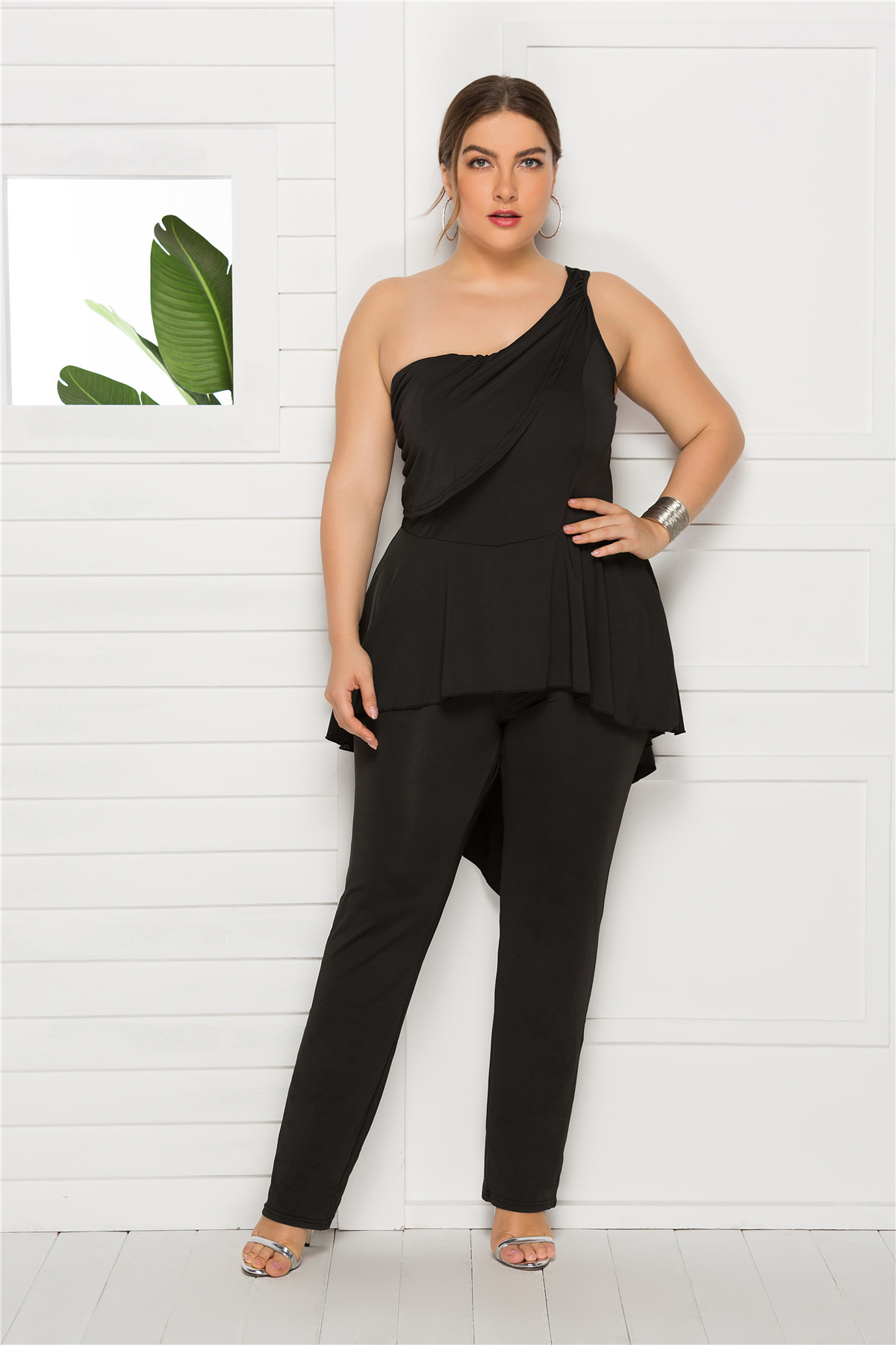 Plus Size Womens Jumpsuit Solid Color Comfortable One Shoulder Backless Design Casual Wear for Summer Wholesale