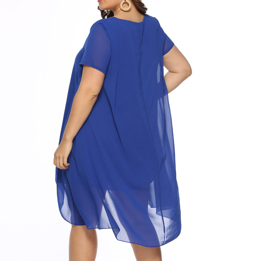 Plus Size Womens Chiffon Dress Summer Casual Round Neck Asymmetrical Hem Perfect for Parties or Everyday Wear