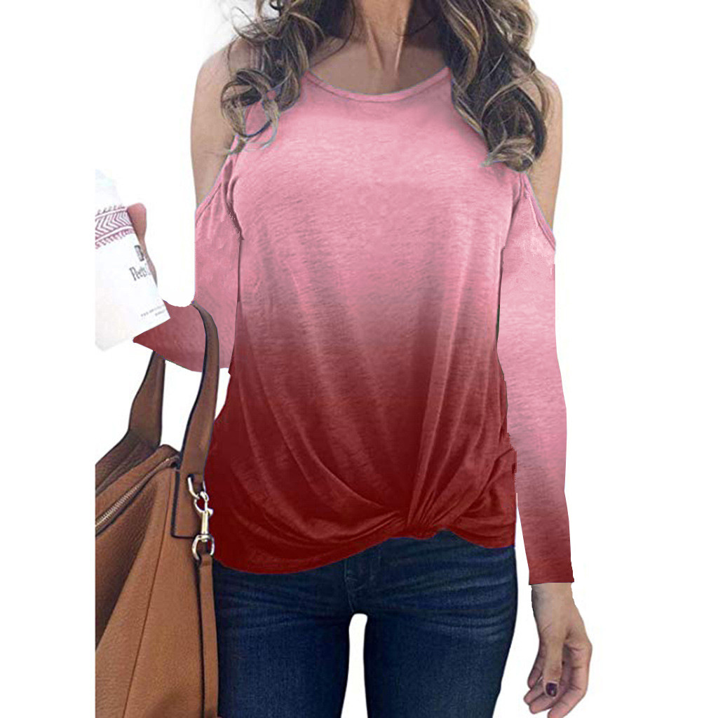 Rainbow Gradient Print Long Sleeve T Shirt Womens Fashion Casual Style Autumn Winter Wholesale Available