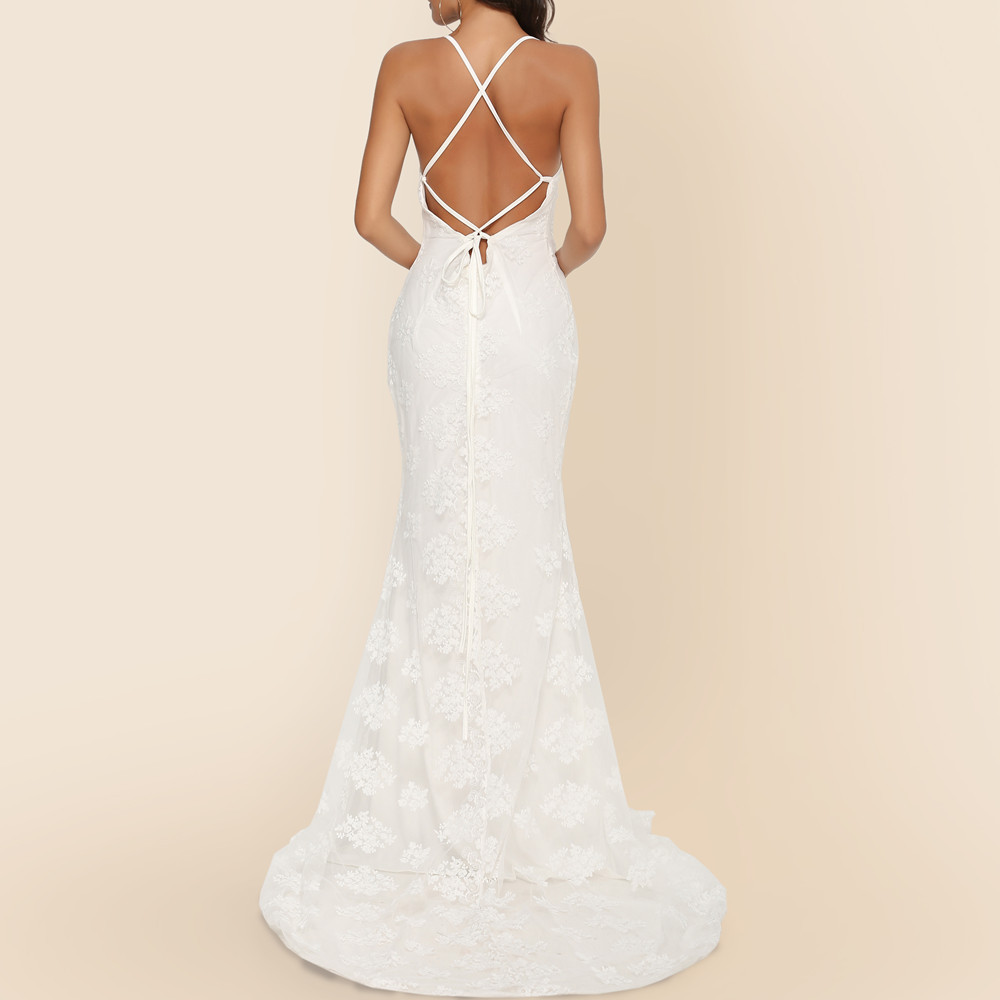 Elegant V Neck Maxi Dress Sexy Spaghetti Straps Train Detail Perfect for Weddings Wholesale Available