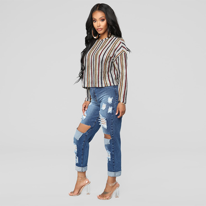 Distressed Knee Ripped Jeans for Women Casual Fit High Waist Vintage Style Perfect for Everyday Wear Wholesale