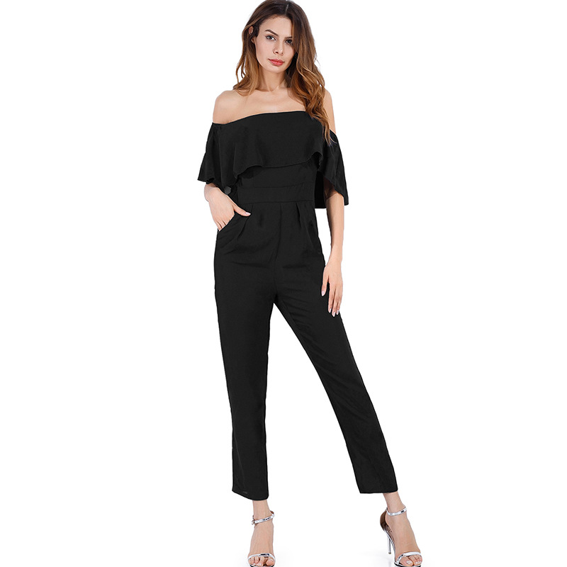 Chiffon Jumpsuit Short Sleeve Off Shoulder Ruffle Detail Sexy Design Spring Summer Fashion Wholesale Available