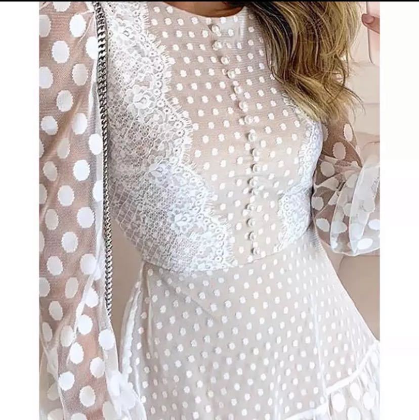 Polka Dot Lace Long Sleeve Dress Elegant Design Comfortable Fit Versatile Style Perfect for Parties and Special