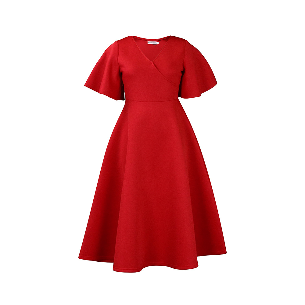 New Women's Dress with Flared Sleeves and V neck, Elegant Style, Big Skirt, European and American Style