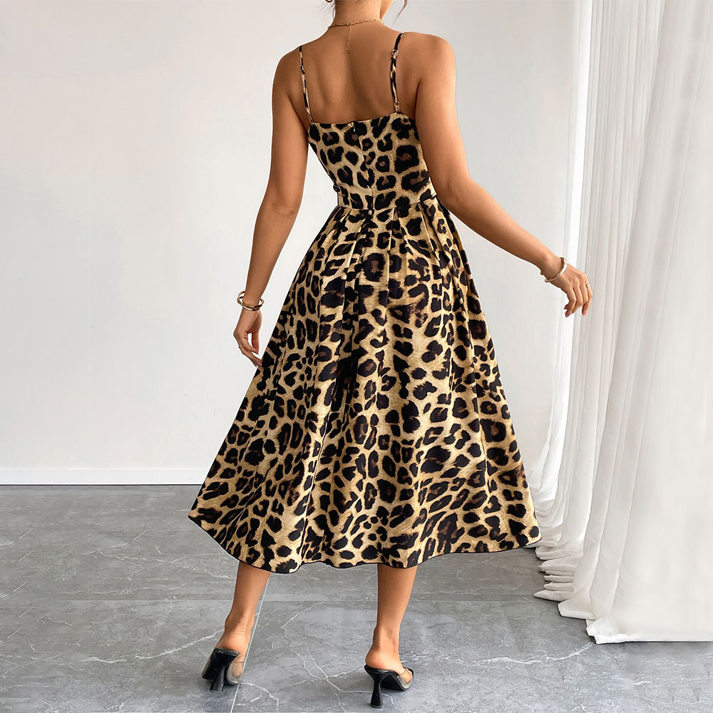 New European and American Summer Women's Elegant Sexy Leopard Print Camisole Dress