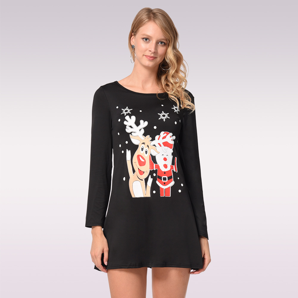 Womens Long Sleeve Cartoon Print Midi Dress Autumn Winter Style Perfect for Casual Outings Ready to Ship