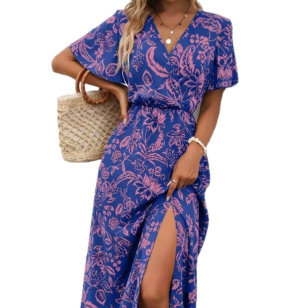 Floral Summer V Neck Dress Lightweight Casual Elegant Perfect for Beach or Party Wholesale Available