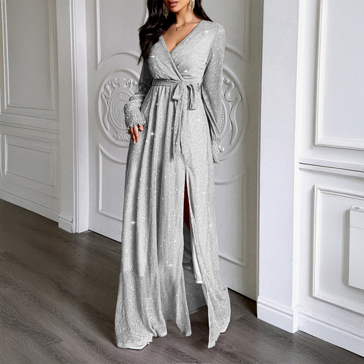 Elegant Casual Long Sleeve Long Dress for Women Autumn Winter