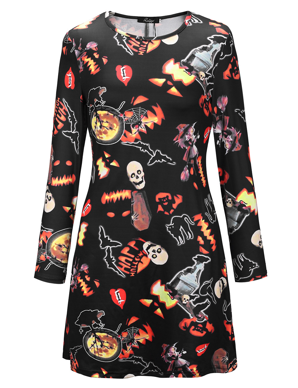 Womens Christmas Dress Long Sleeve Skull and Pumpkin Print Autumn Winter Style Perfect for Holiday Parties