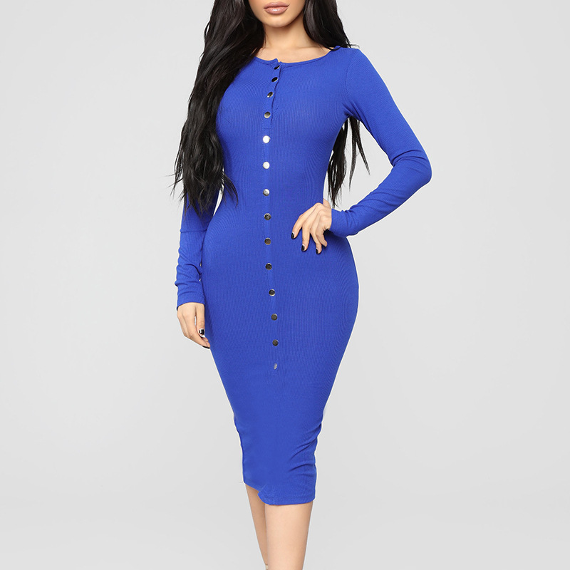 Womens Button Up Dress Stylish Solid Color Spring Fashion Sexy Fit Wholesale Available custom packaging