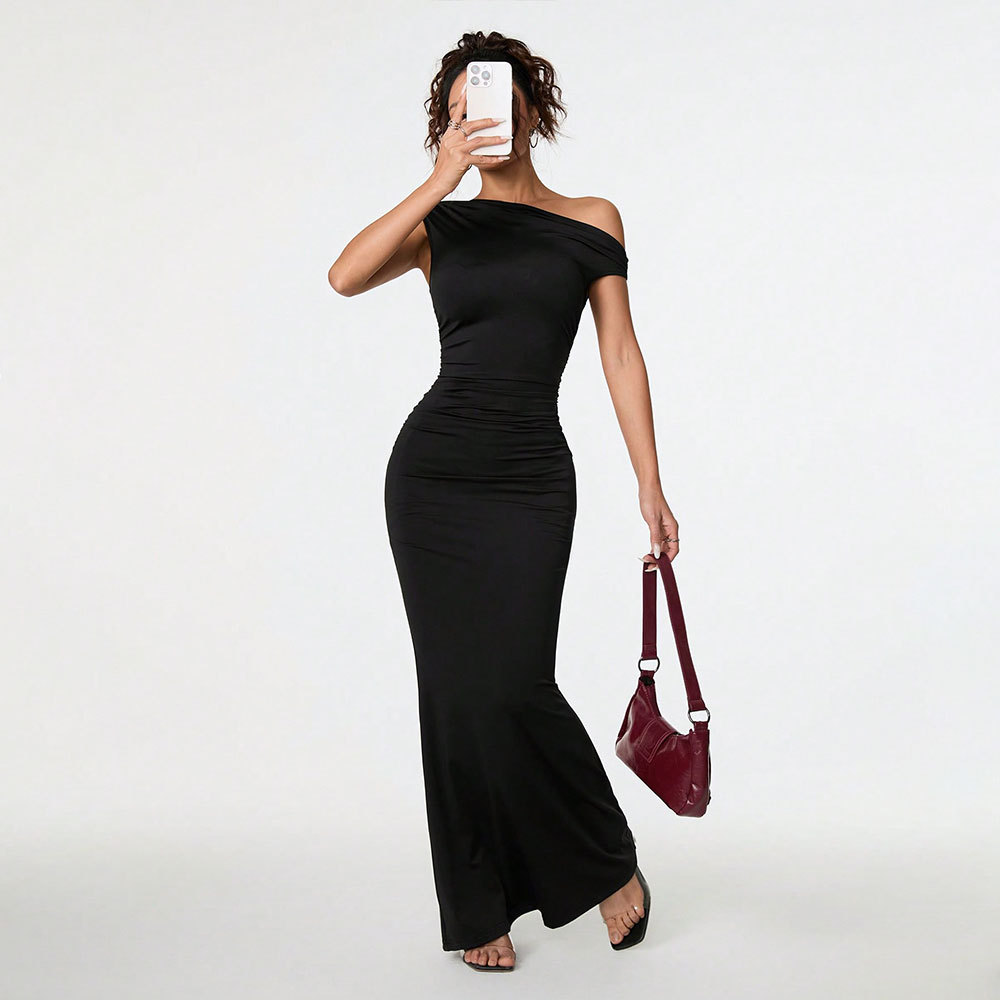 Sexy Elegant Off Shoulder Asymmetric Black Dress for Summer