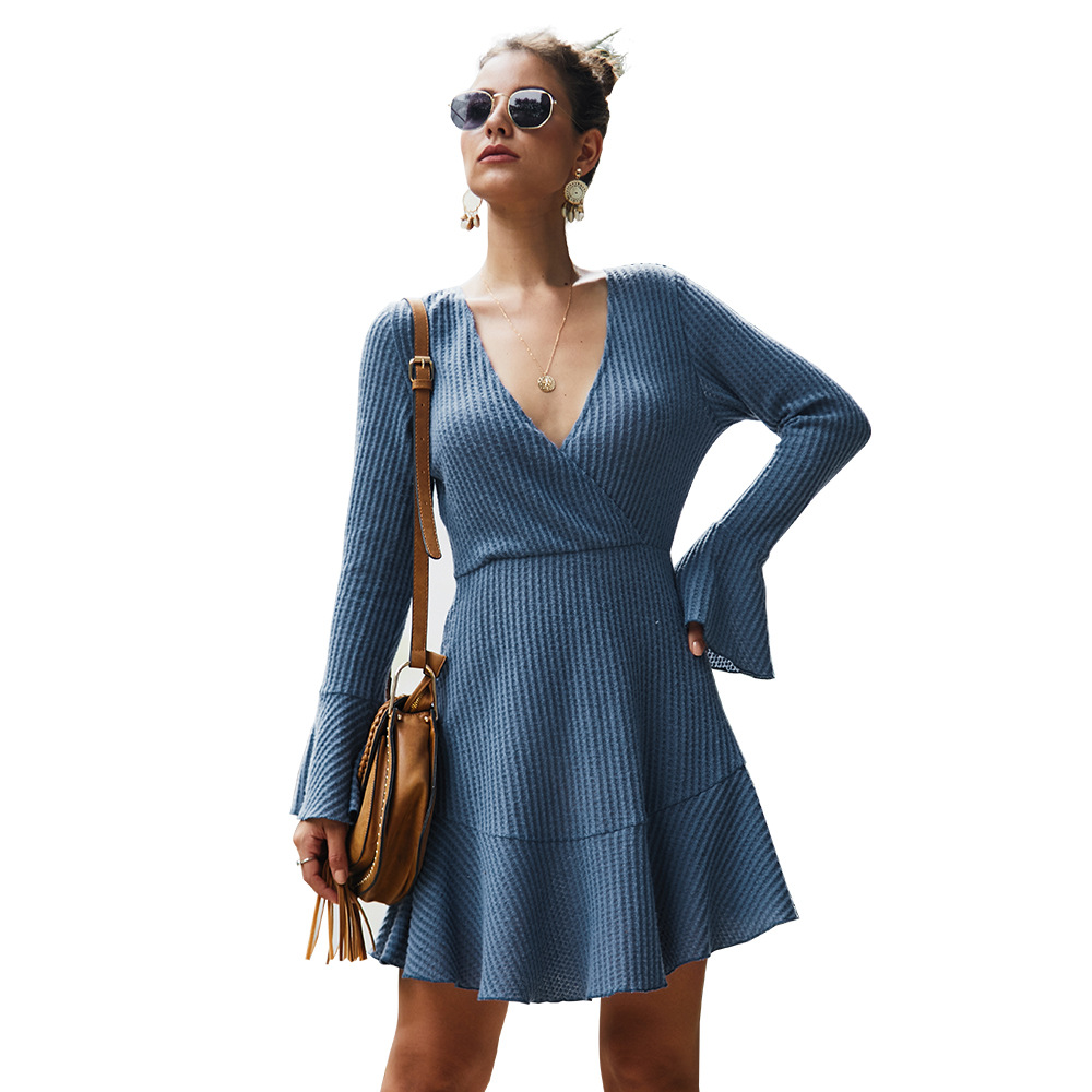 V Neck Knit Dress Original Design Sexy Silhouette Autumn Winter Style Wholesale Ready to Ship