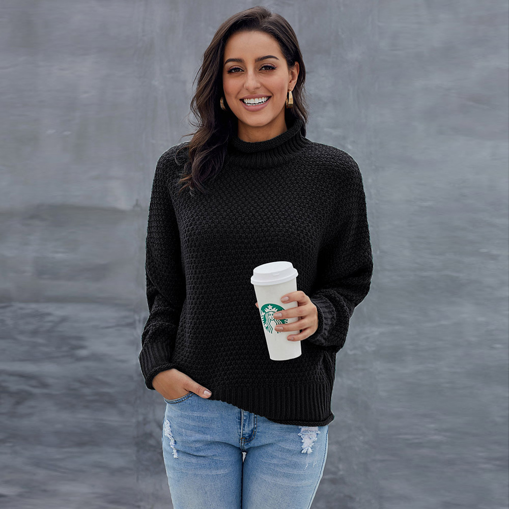 Womens Oversized Turtleneck Sweater Batwing Long Sleeves Warm Knit Fabric Versatile Style Perfect for Winter Wear