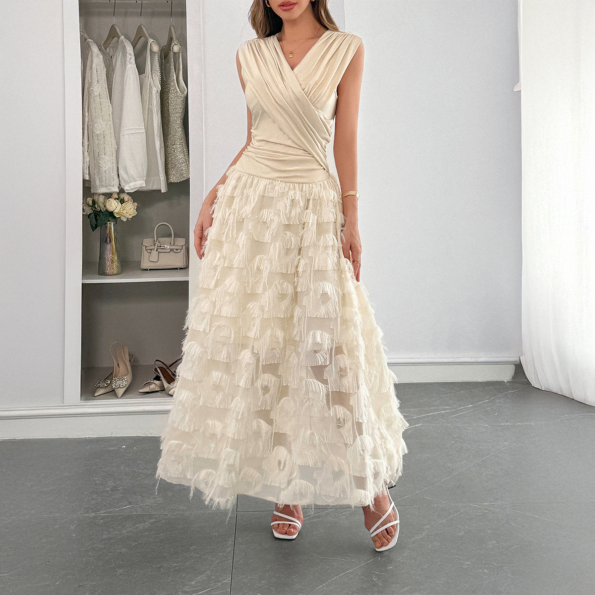 Elegant Color Block Fashion Long Dress for Women Summer