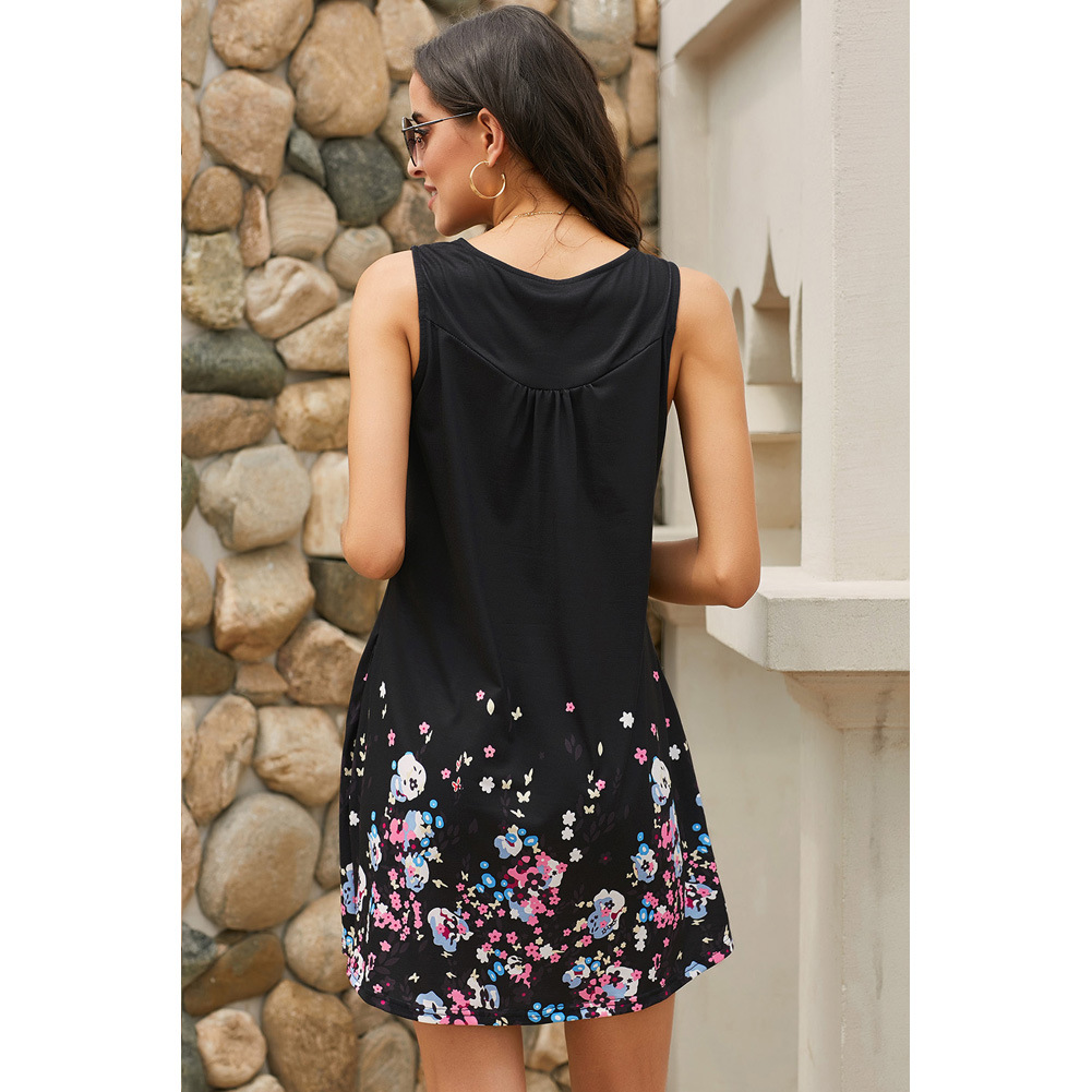 Floral Print Summer Dress for Women Round Neck Sleeveless Loose Fit Casual Wear Wholesale Available