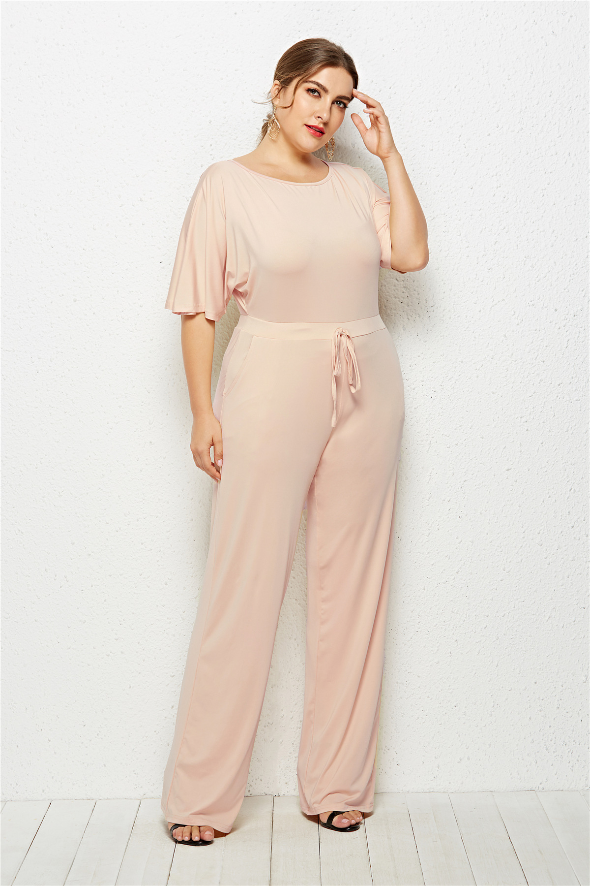 Plus Size Womens Casual Loose Solid Color Wide Leg Jumpsuit Comfortable Fit Versatile Style Ideal for Everyday Wear