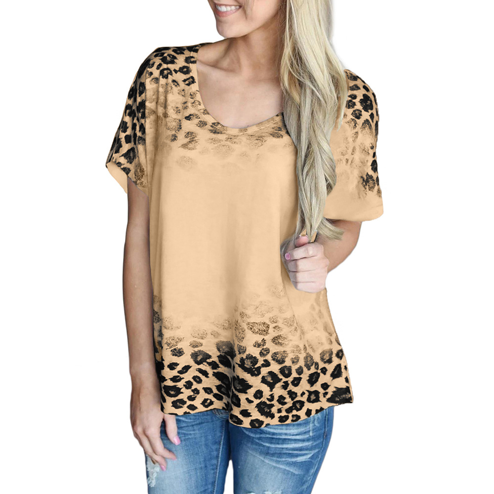 Leopard Print Womens T Shirt V Neck Short Sleeve Loose Fit Casual Style Summer Wear Wholesale Available