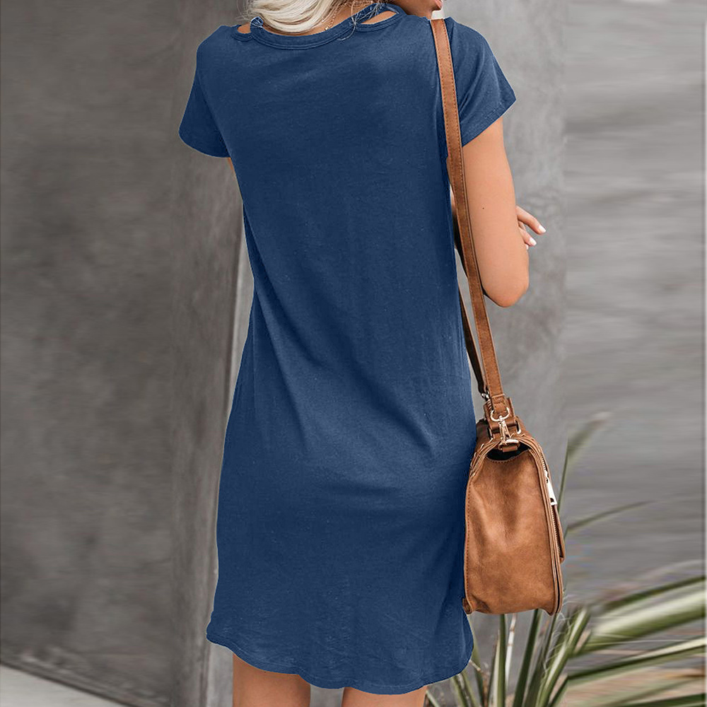 Casual T Shirt Dress Womens Solid Color V Neck Short Sleeve Knot Detail Perfect for Everyday Wear Wholesale