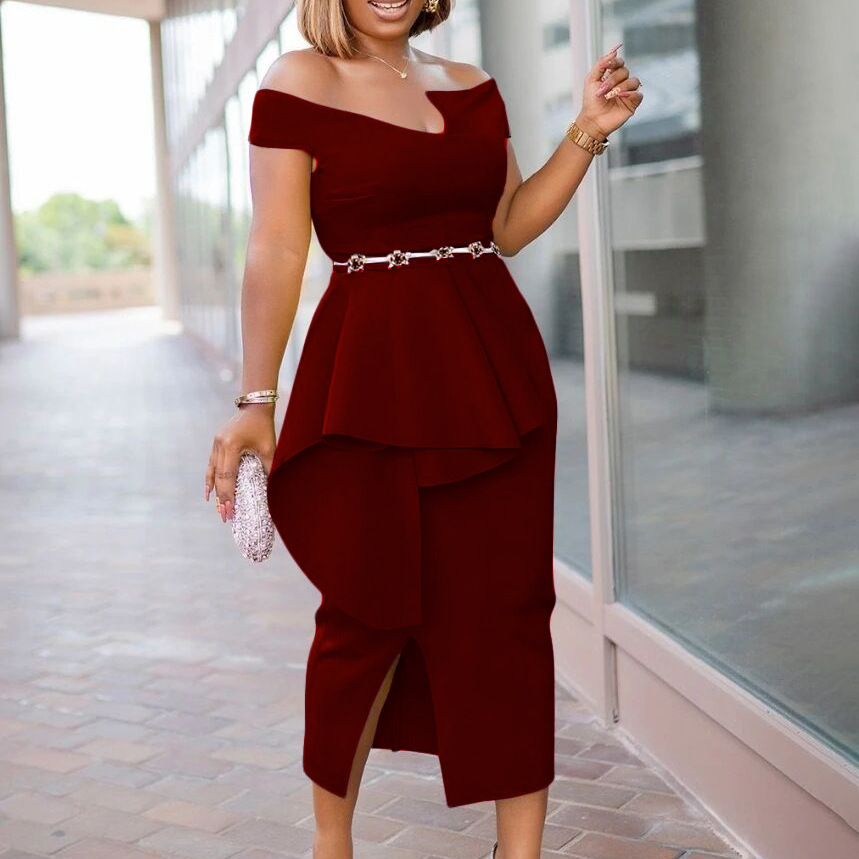 D3070 Plus Size Fashion Women's Elegant Commute High Waist Midi Dress European and American Foreign Trade Dress Cross Border Gow