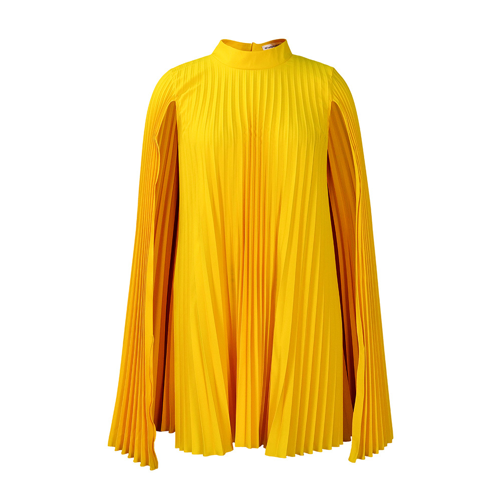 European and American Women's Fashion Loose Fit Cape Pleated Batwing Sleeve Dress for Spring