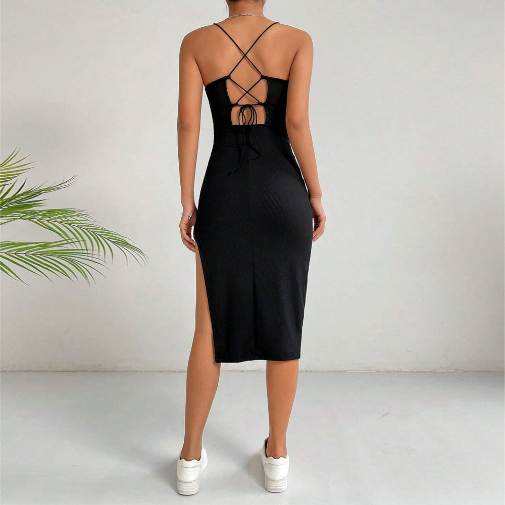 Sleeveless Bodycon Dress Sexy Open Back Side Slit Slim Fit Evening Party Wear Wholesale Available