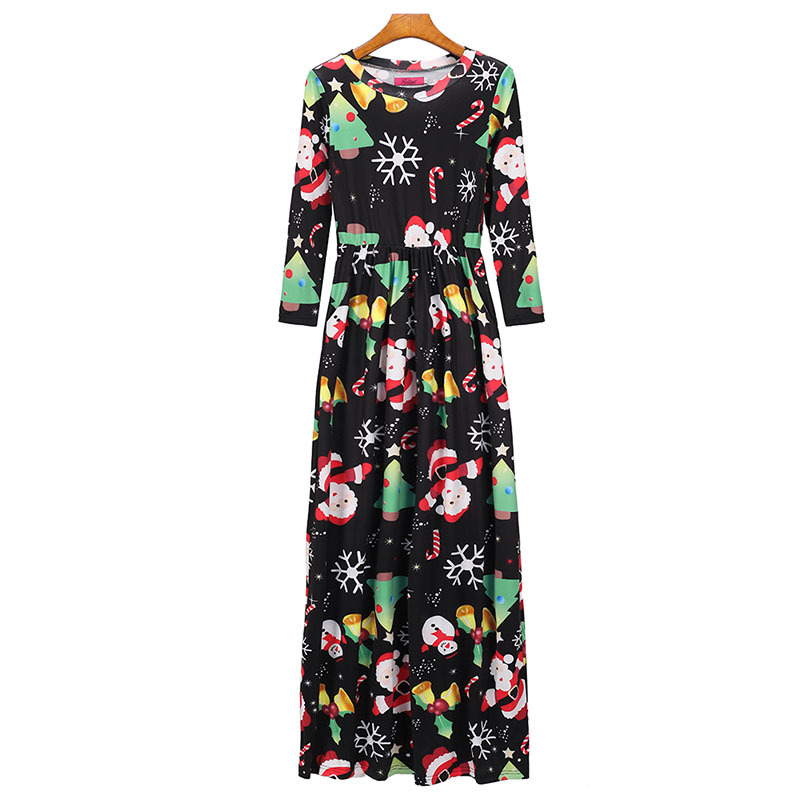 Floral Print Long Sleeve Christmas Dress Round Neck Elegant Style Spring Collection Wholesale Available