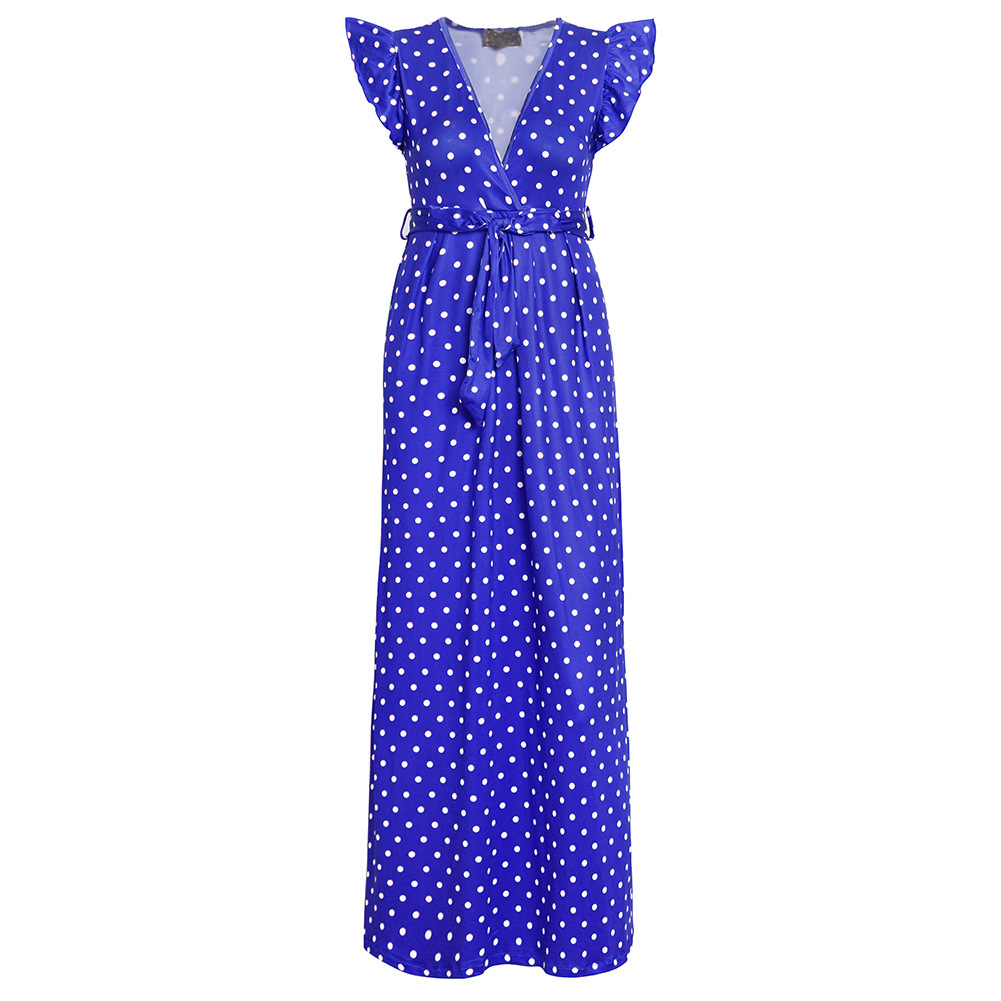 V Neck Ruffle Sleeve High Waisted Dress Polka Dot Print Elegant Style Perfect for Spring Summer Wholesale Available