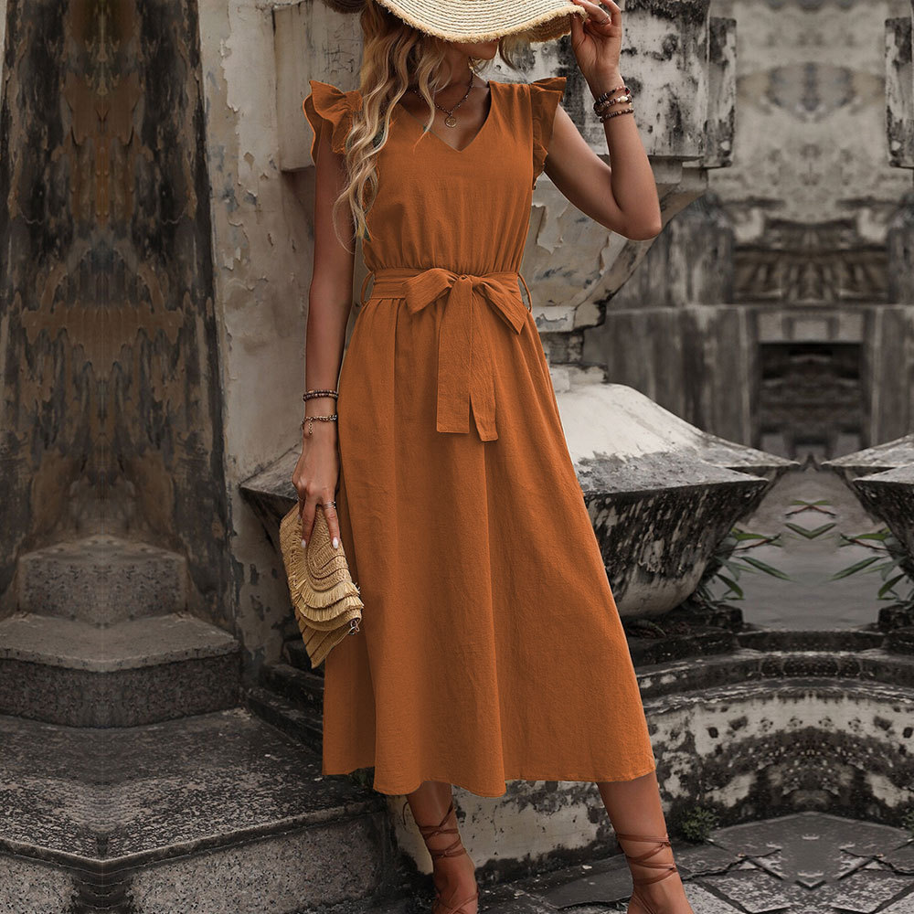 New European and American Style Sexy Backless Waist Slim A line Dress