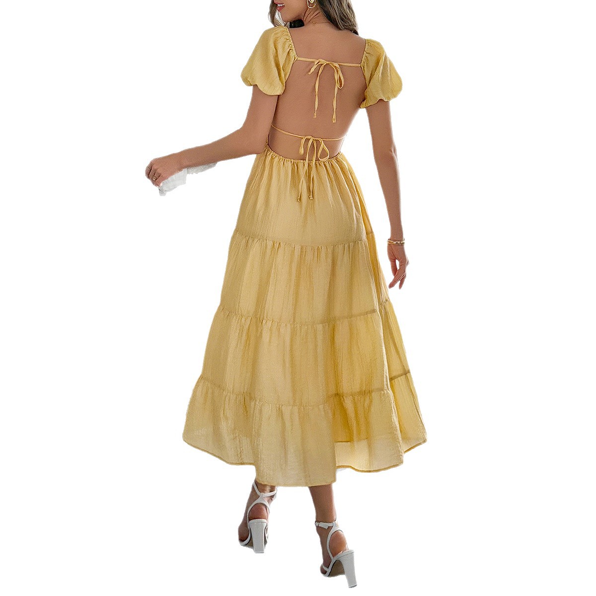 Casual Vacation Waist Tied A Line Long Dress for Women Summer