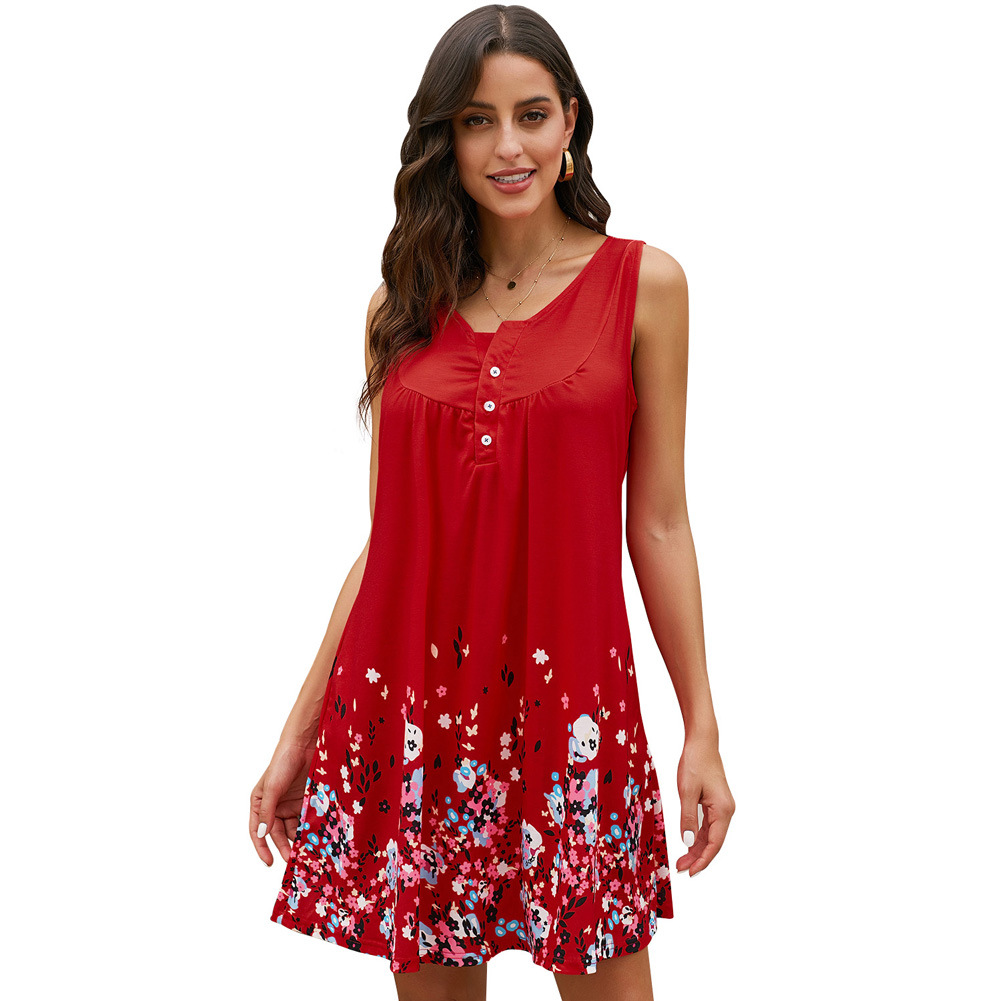 Floral Print Summer Dress for Women Round Neck Sleeveless Loose Fit Casual Wear Wholesale Available