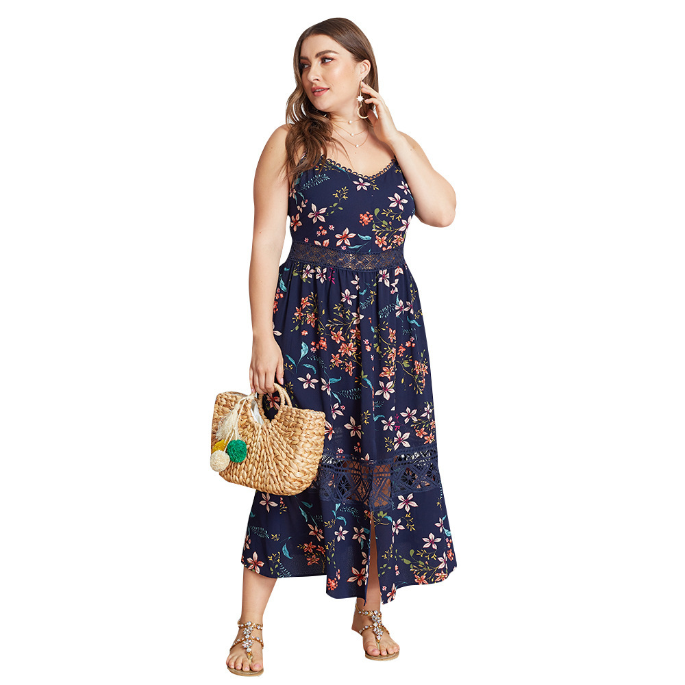 Plus Size Womens Dress Summer Floral Print Spaghetti Straps Comfortable Fit Casual Wear Wholesale Available