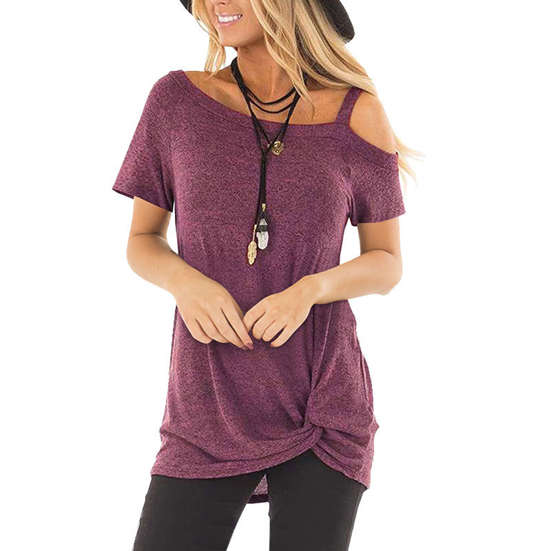 Twist Knot T Shirt Short Sleeve Off Shoulder Casual Style Perfect for Spring Summer Wholesale Available