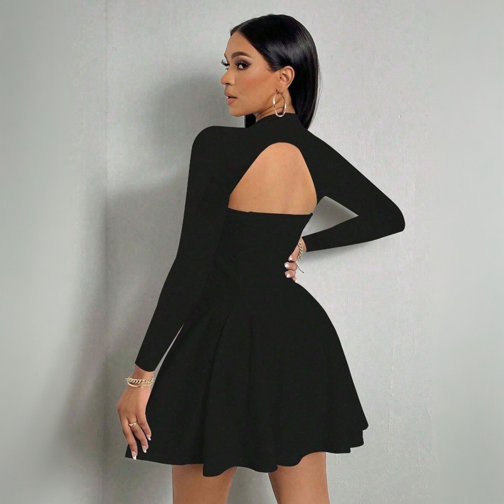 Elegant Womens Dress Square Neck Slim Fit Short Length Autumn Winter Fashion Wholesale Available