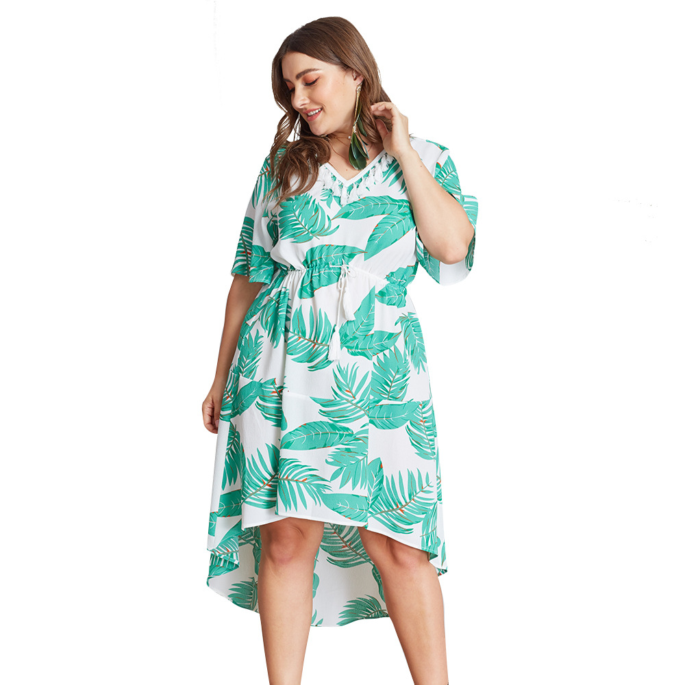 Plus Size Womens Dress Original Design Loose Fit Artistic Style High Low Hem Summer Casual Wear Wholesale