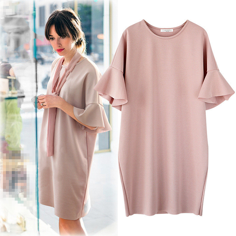 Plus Size Summer Dress Loose Fit Round Neck Bell Sleeves Casual Wear for Women OEM Available
