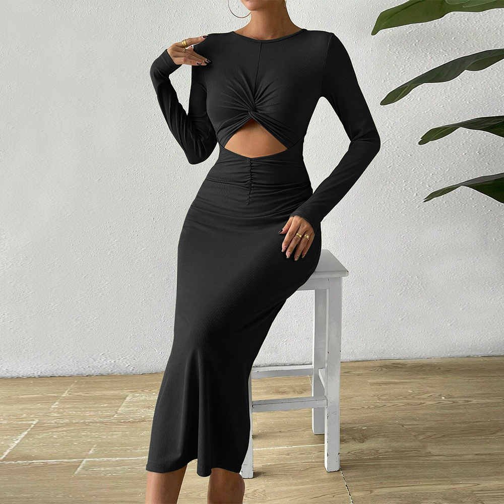 Autumn Winter New Sexy Hollow Out Split Hip Party Dress