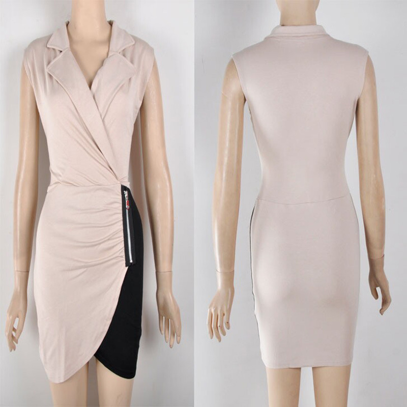 Color Block Sleeveless Bodycon Dress Irregular Hem Lapel Neckline Sexy Style Perfect for Parties and Night Out