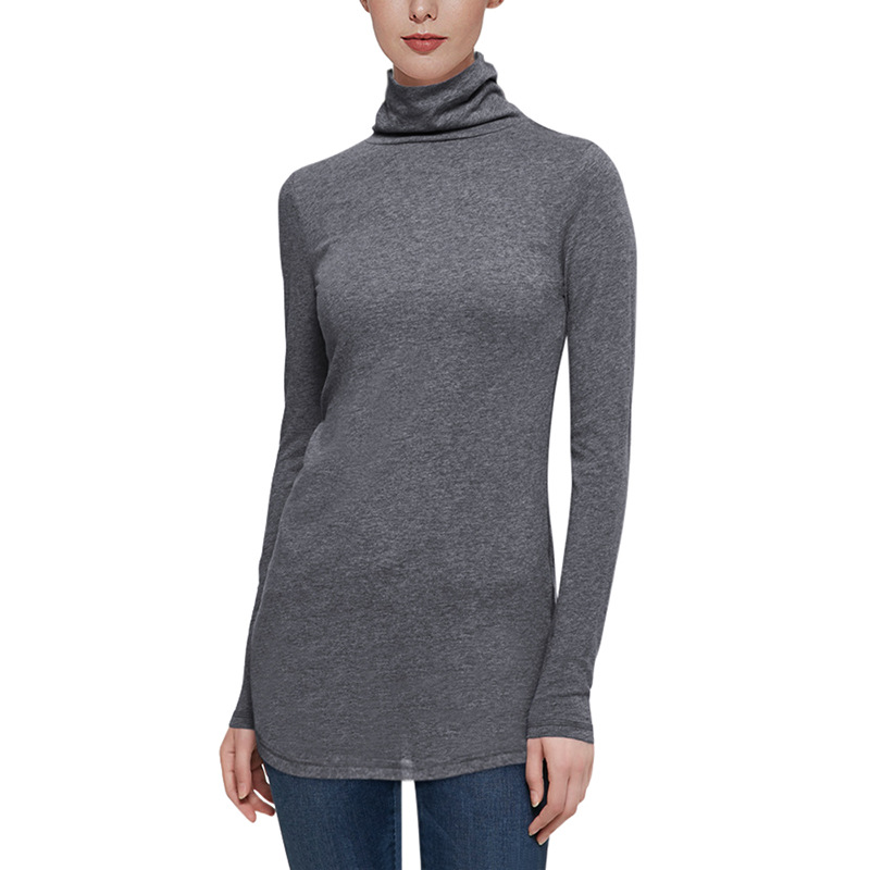 Womens Long Sleeve Turtleneck Bodycon T Shirt Stretch Cotton Comfortable Fit Chic Style Autumn Winter Fashion