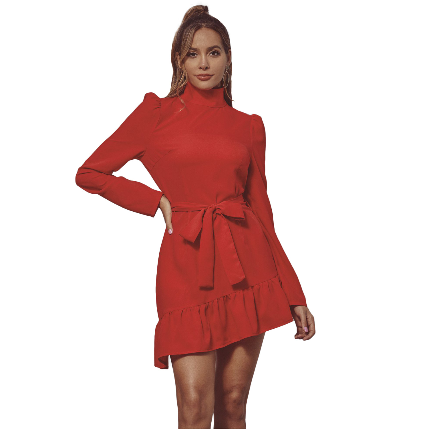 Women's Long-Sleeve High Waist Dress